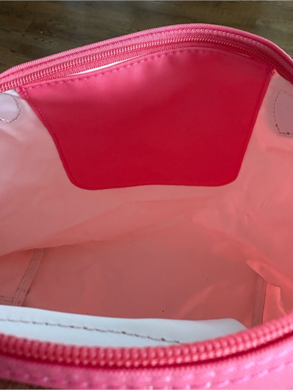 Longchamp Le Pliage Pink/Coral Nylon Tote with Brown Leather Trim - Picture 12 of 15